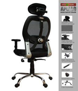 SAVYA HOME APEX Chairs Apollo Chrome Base High Back Office Chair Adjustable Arms (Black)