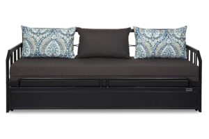 FurnitureKraft Centerville Three Seater Sofa-Cum-Bed with Mattress (Glossy Finish, Brown)