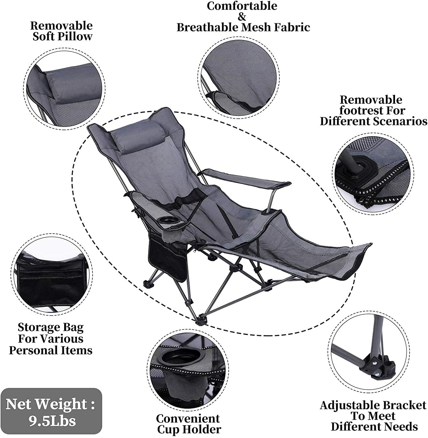 Mokshith Folding Recliner Beach Camping Chair